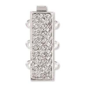 Rhodium Plated 3  Strand Cross Hatch Rectangle Box Clasp Elegant Elements New In